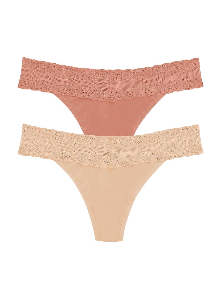 Womens Bliss Perfection Lace Trim One Size Thong 2-Pack Product Image