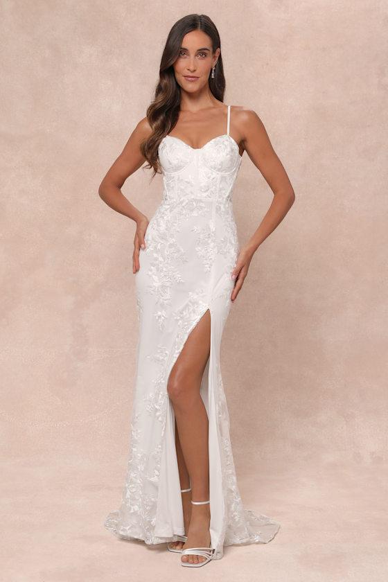 Ethereal Elegance White Embroidered Lace-Up Maxi Dress Product Image