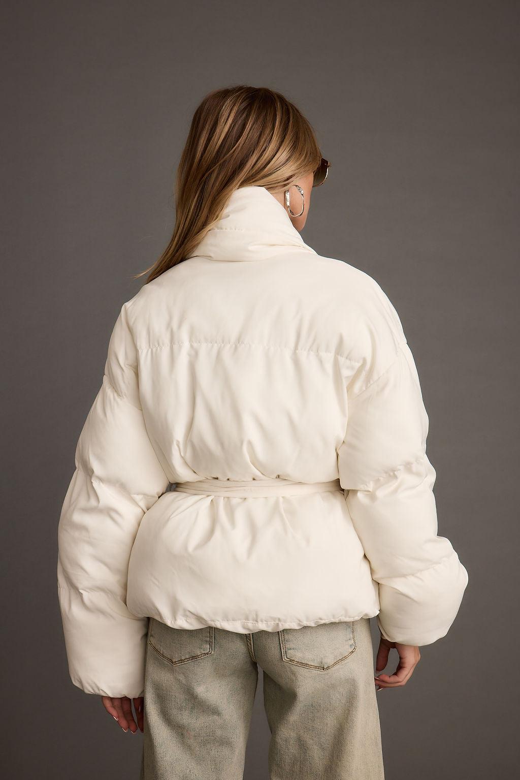 Maverick White Belted Puffer Coat Product Image