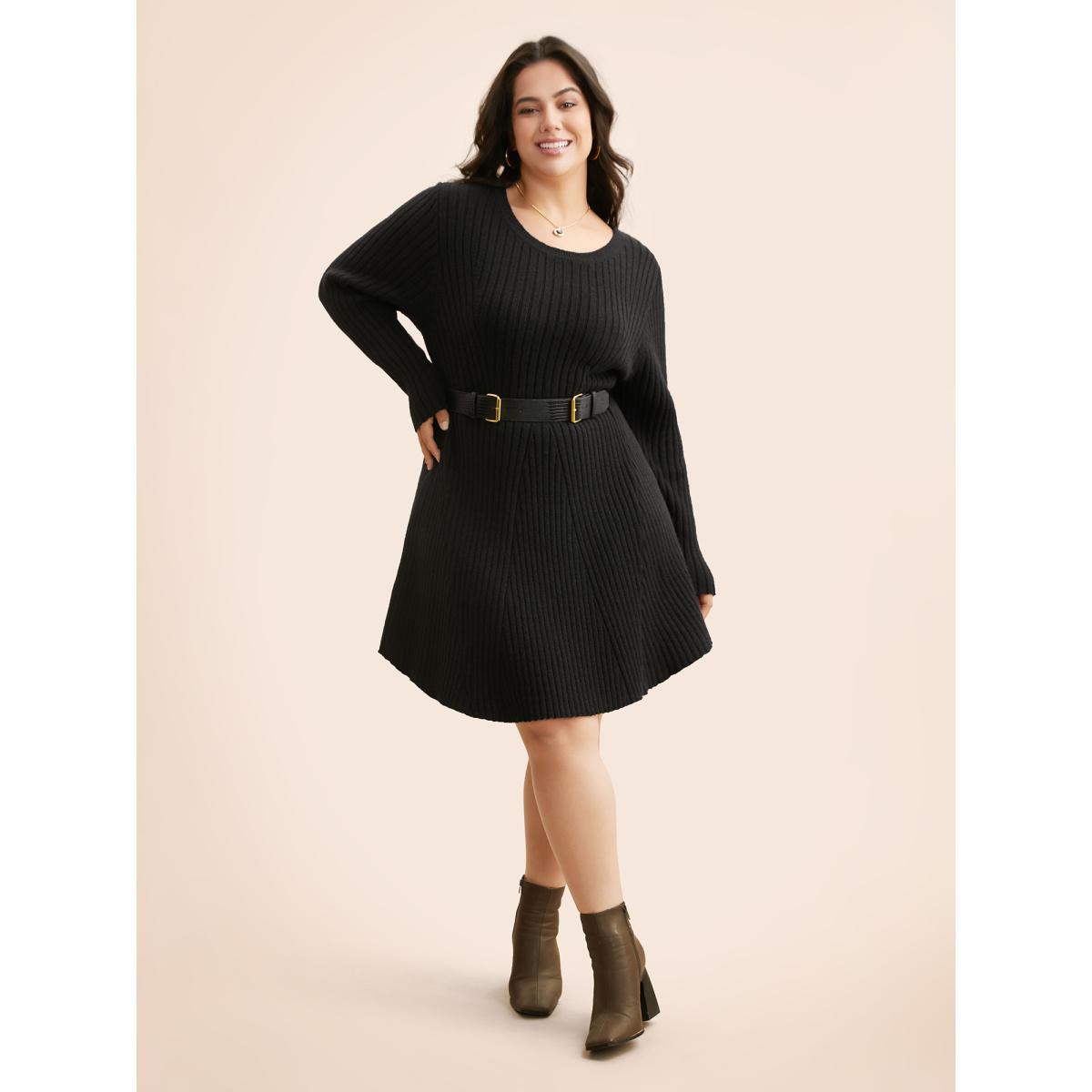 Plus Size Supersoft Essentials Pit Strip Wool Sweater Dress Black Women Casual Long Sleeve Everyday Sweater Dresses BloomChic 30/6X Product Image