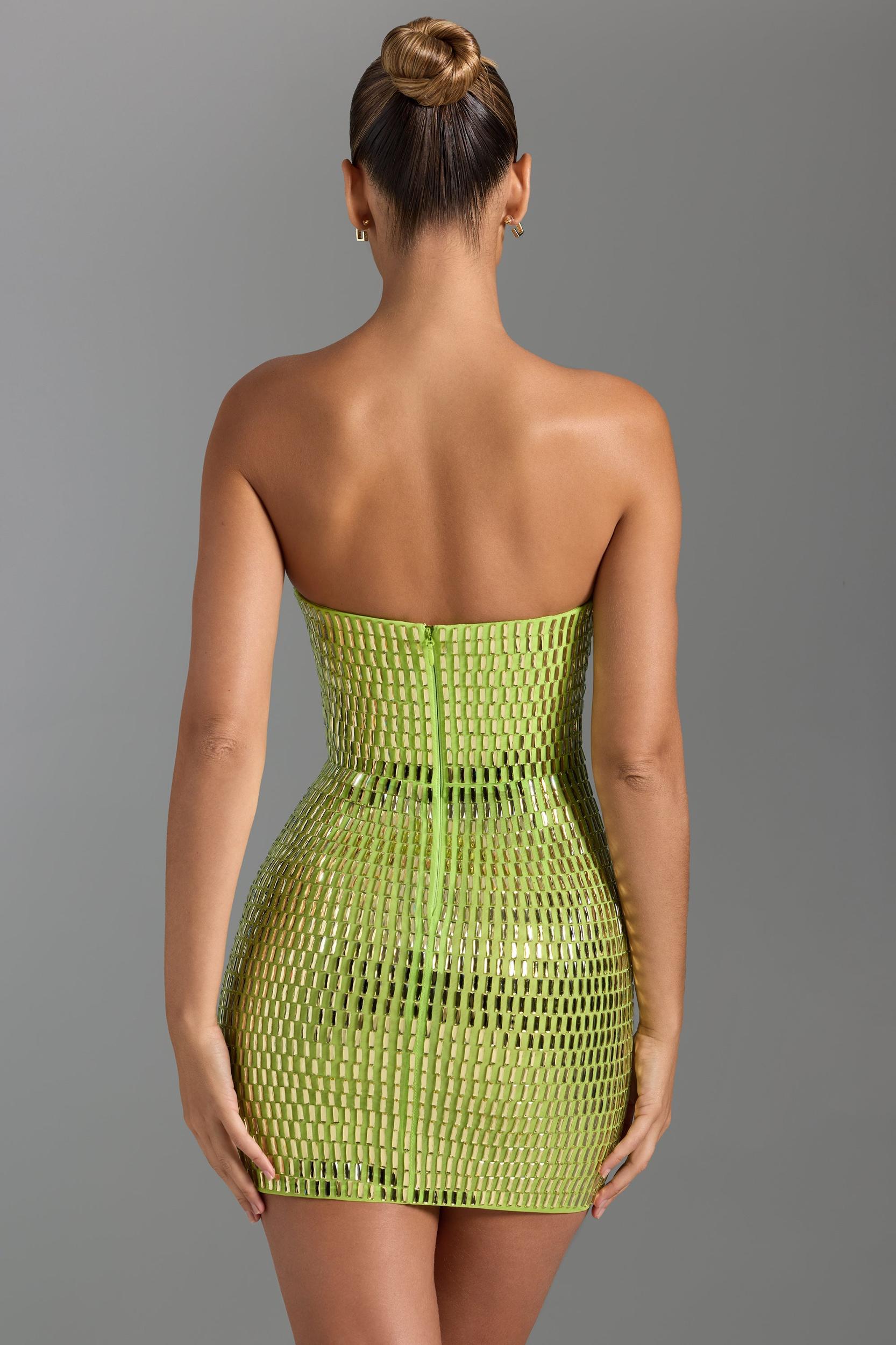 Embellished Bandeau Mini Dress in Pear Green Product Image