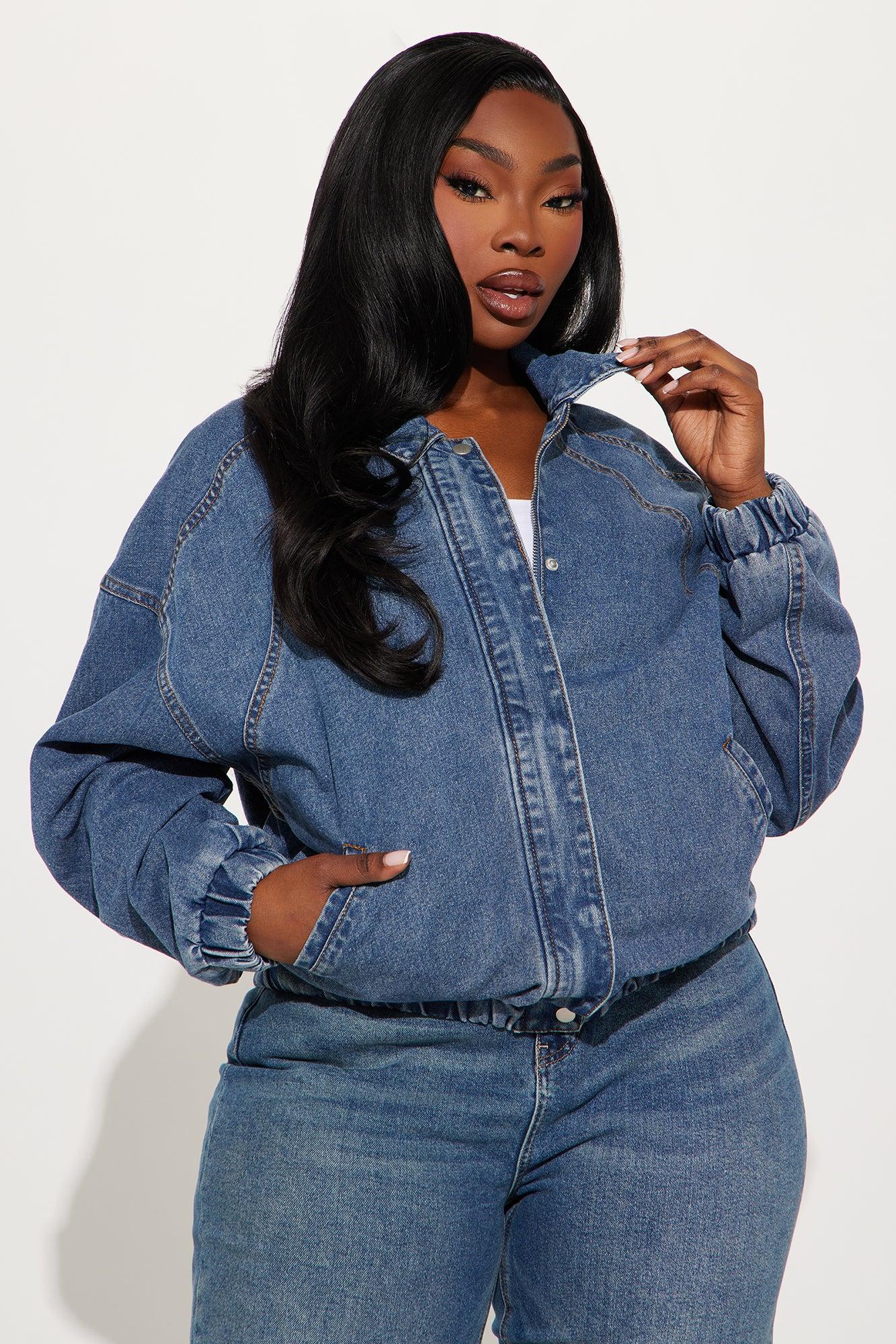 Such Big Talk Denim Bomber Jacket - Dark Wash Product Image