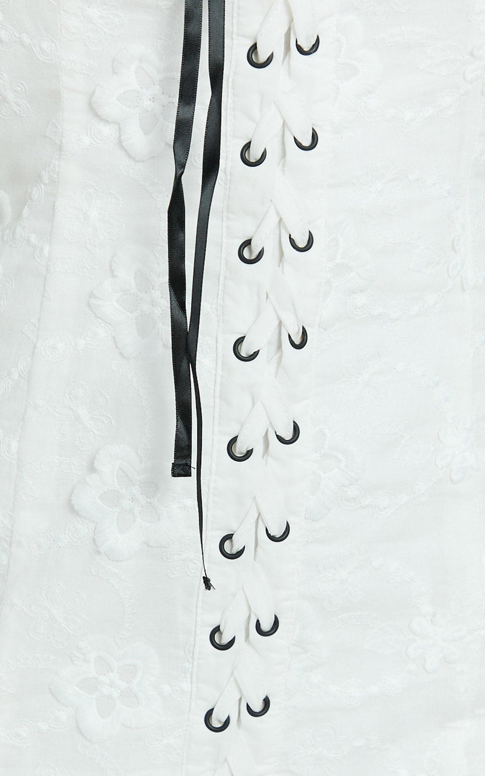 Gisele Mini Dress - Straight Neck Fitted Laced Front Dress in White Product Image