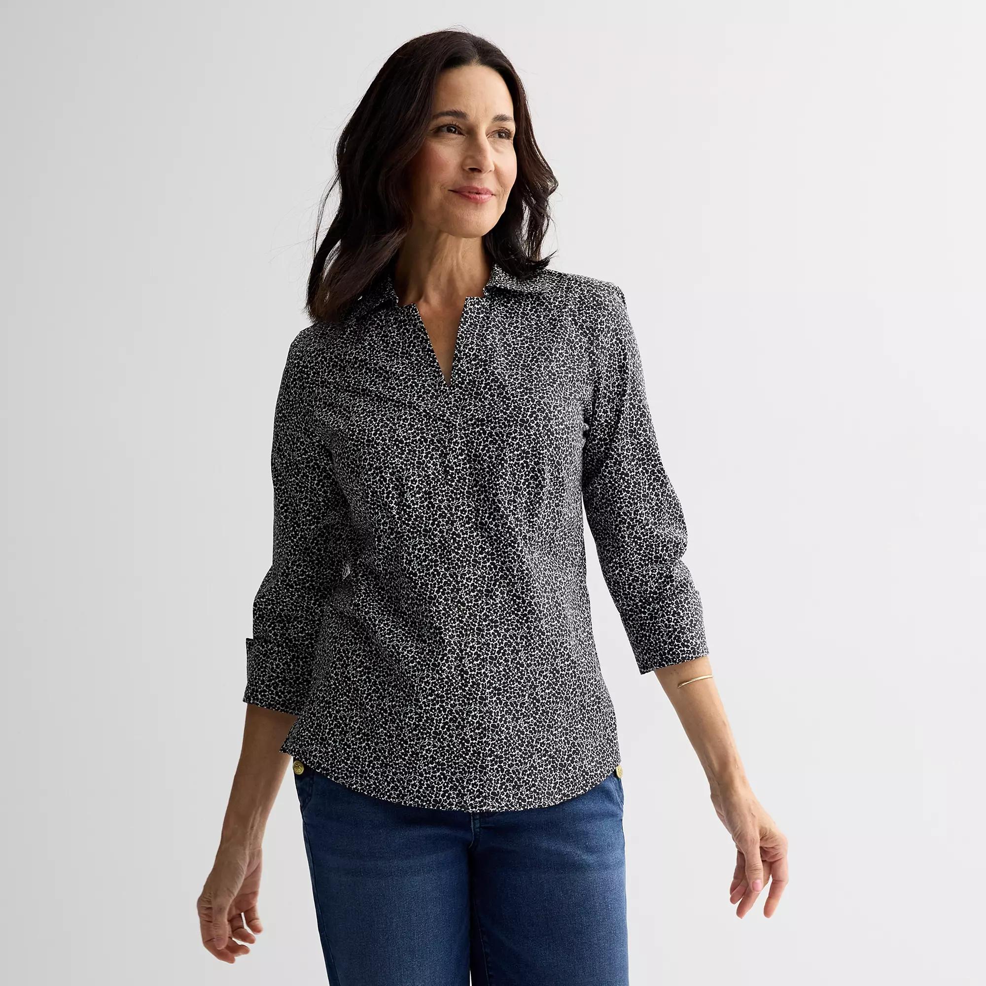 Petite Croft & Barrow® Tailored Shirt, Women's, Size: XXL Petite, Black Mini Garden Product Image