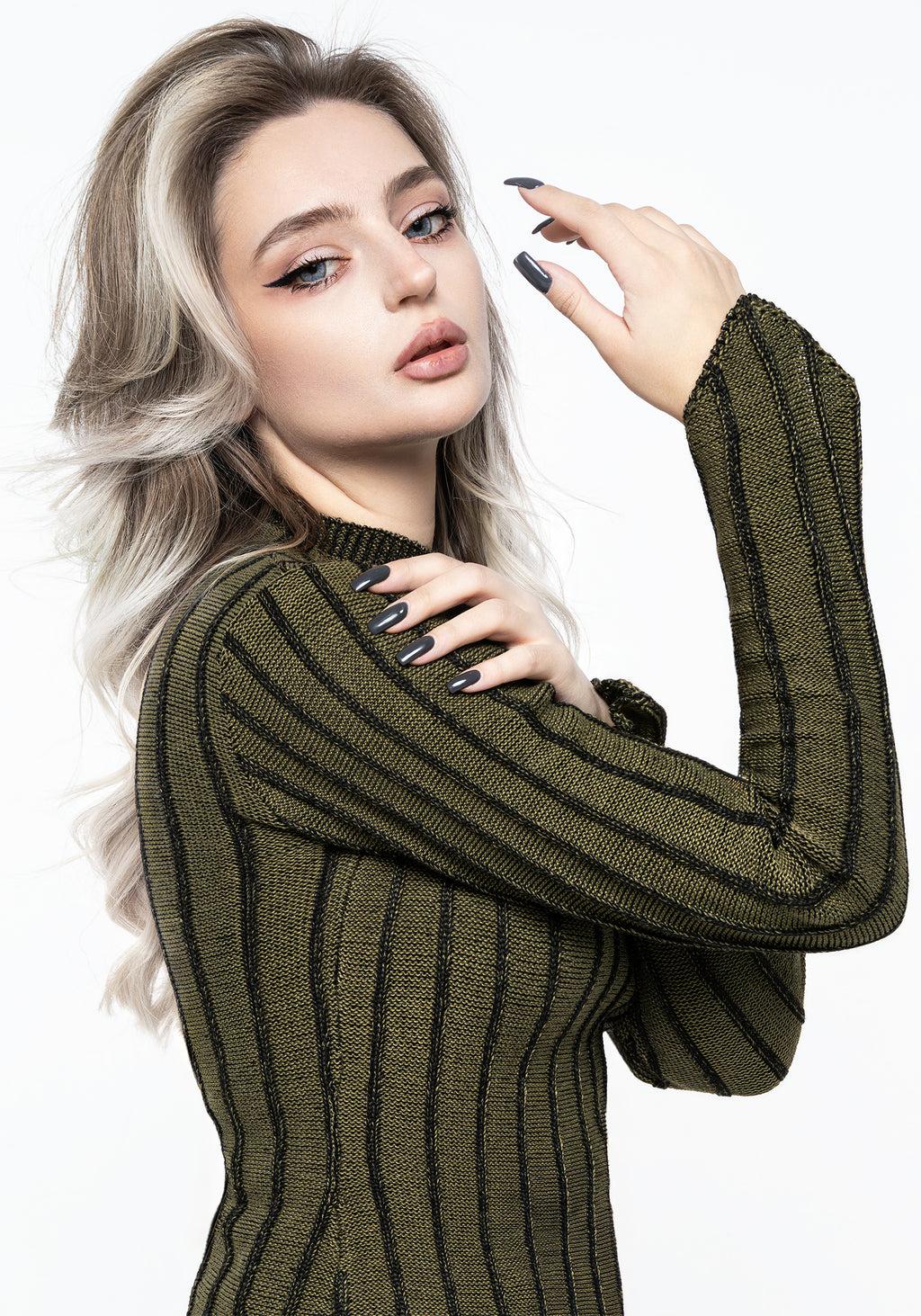 Myrsina Plated Rib Knit Top Product Image