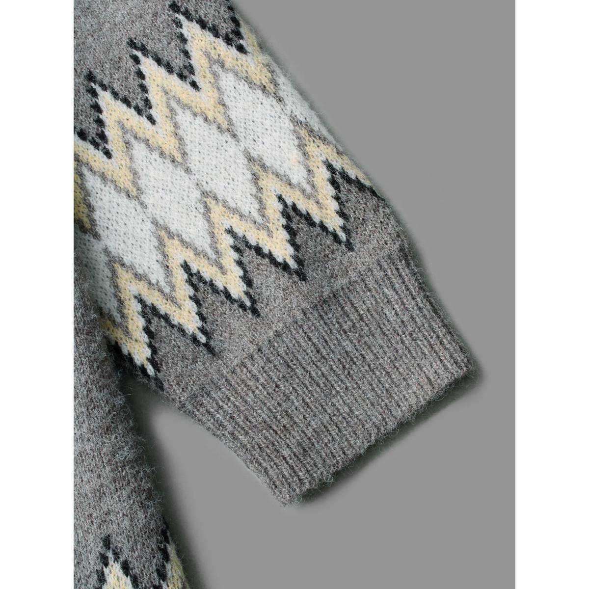 Plus Size Bandana Geometric Asymmetrical Hem Cardigan DarkGray Women Leisure Loose Long Sleeve Casual Cardigans BloomChic 28/5X Product Image