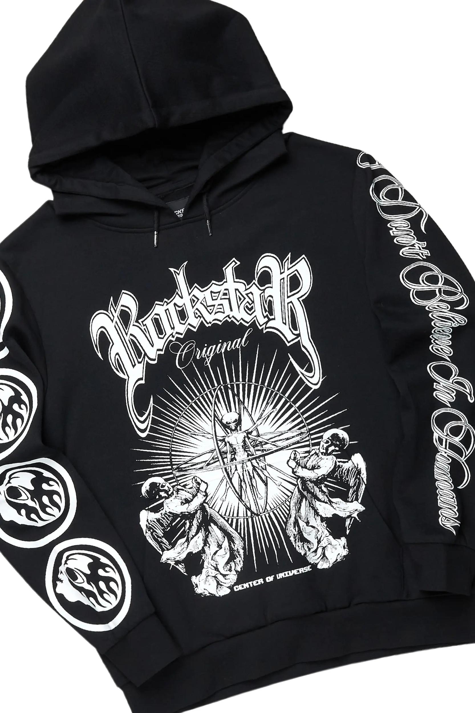 Yarden Black/Red Graphic Hoodie/Stacked Flare Pant Track Set Male Product Image