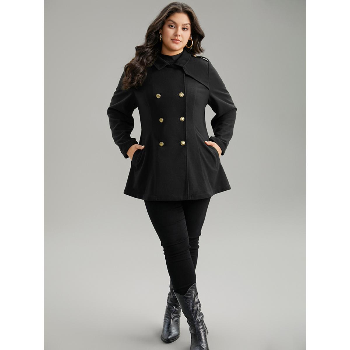 Plus Size Plain Double Breasted Lapel Collar Coat Women Black Casual Plain Ladies Dailywear Winter Coats BloomChic 26/4X Product Image