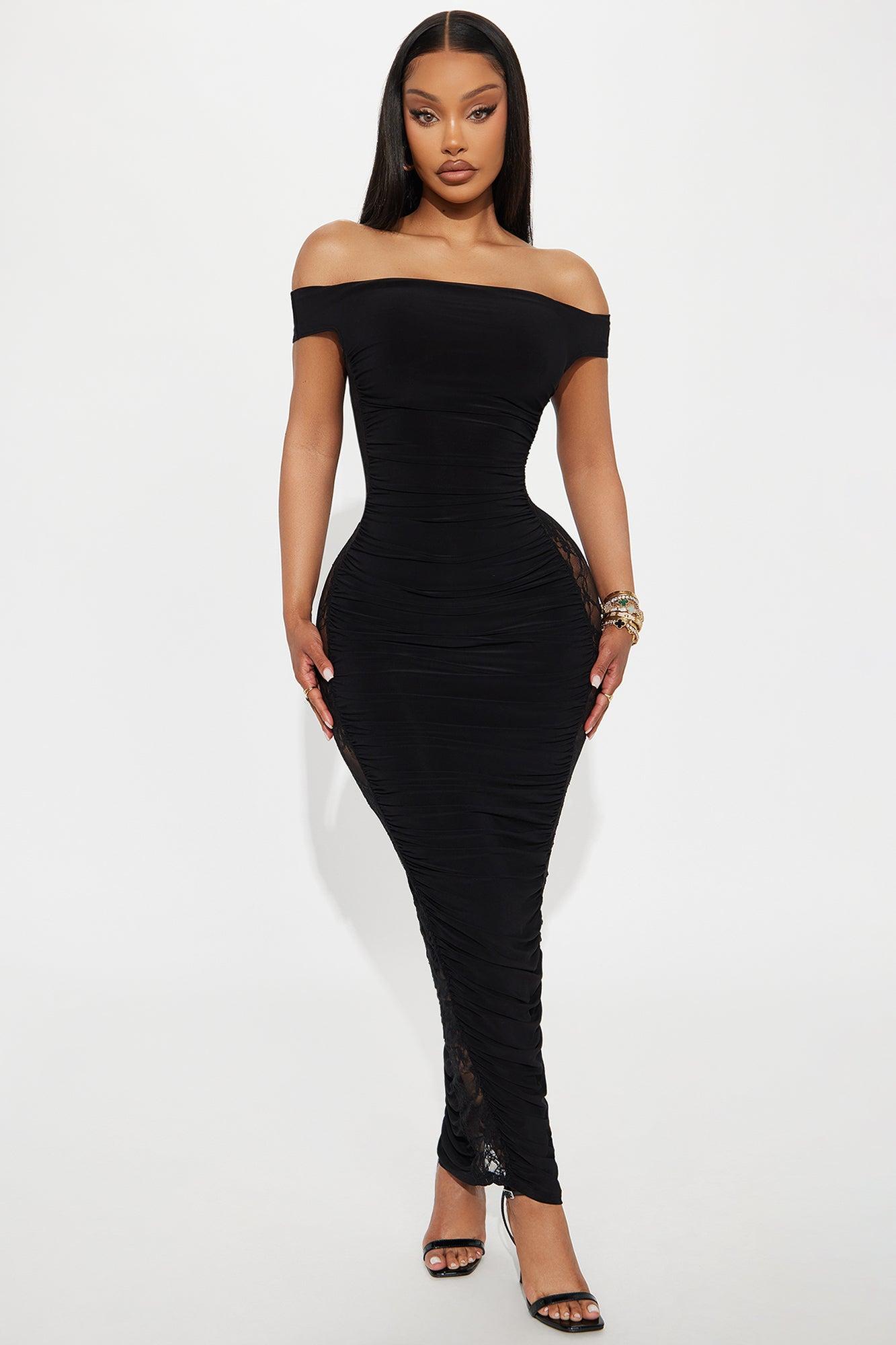 Adah Ruched Lace Maxi Dress - Black Female Product Image