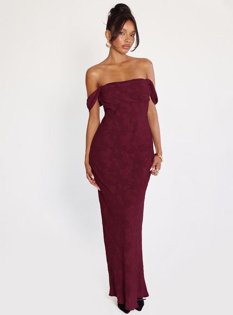 Azura Off The Shoulder Maxi Dress Burgundy Product Image
