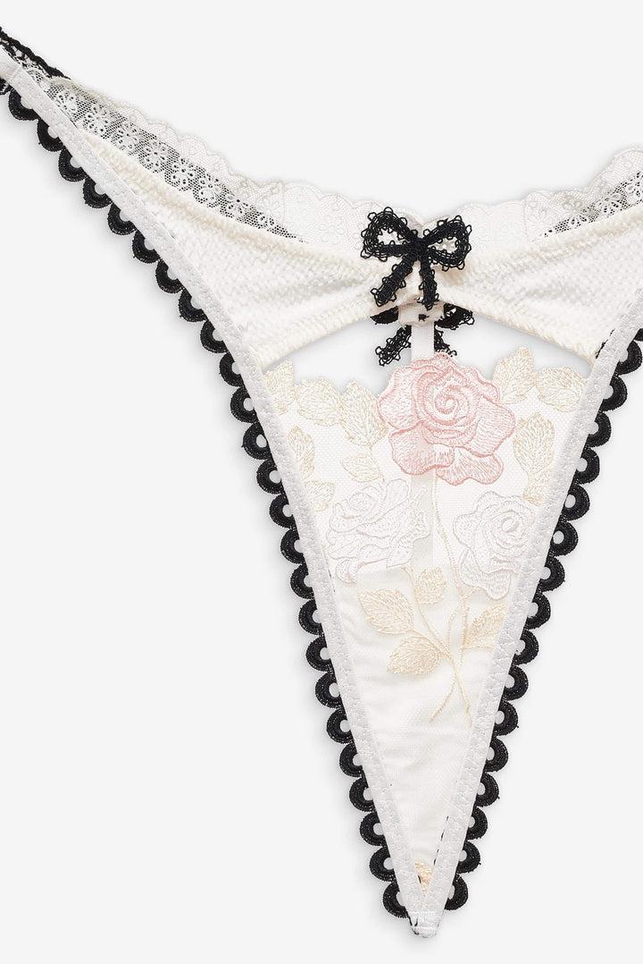 Evie Floral Thong Panty — Cream Product Image