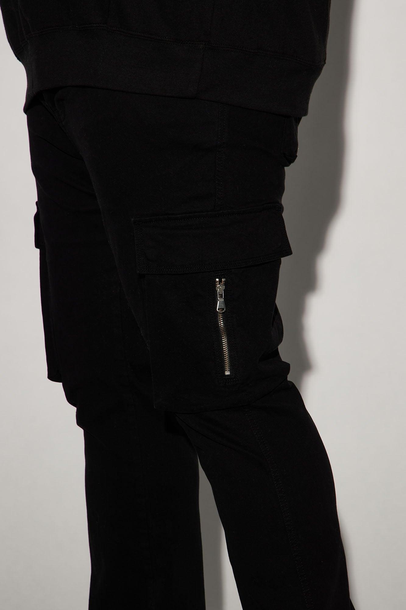 Affection Stacked Skinny Flare Cargo Pants - Black Product Image