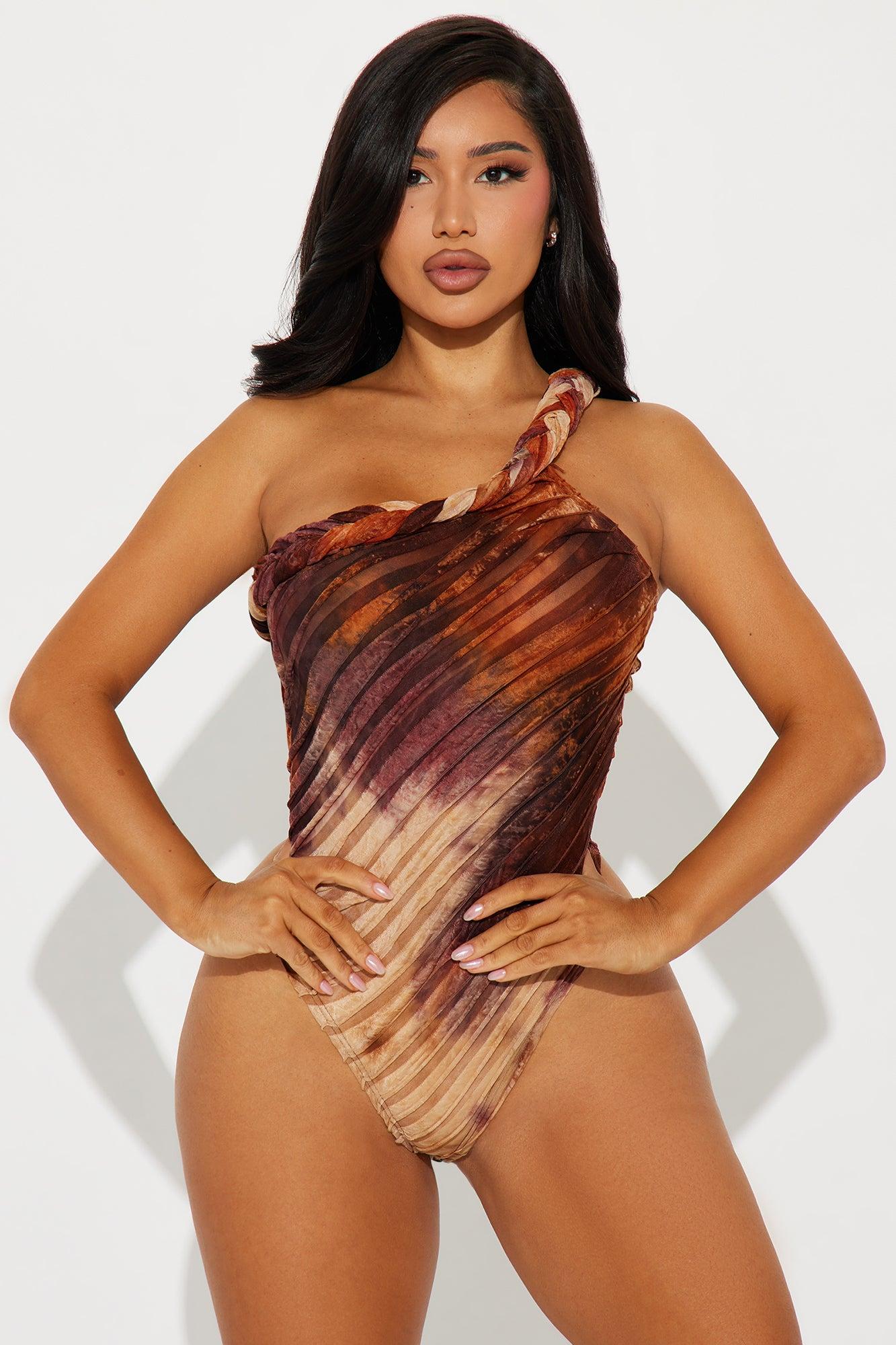 Private Island Textured Bodysuit - Orange/combo Product Image