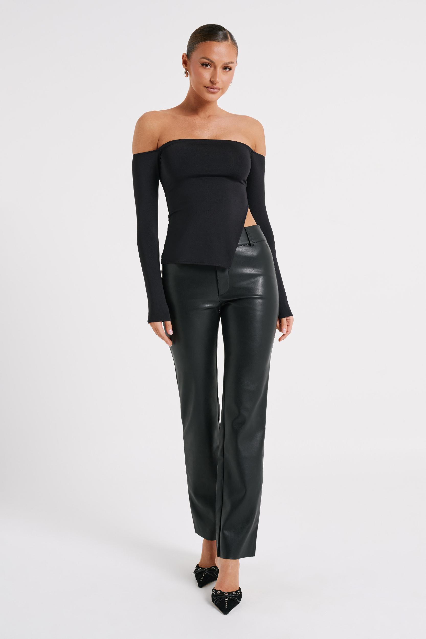 Laurette Faux Leather Straight Leg Pant - Black Product Image