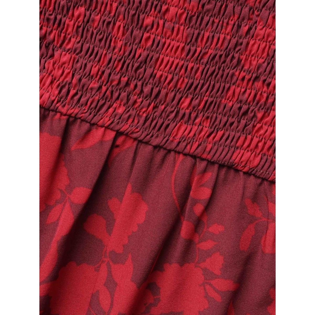 Plus Size Silhouette Floral Print Shirred Tank Dress Burgundy Women Elegant Shirred Round Neck Sleeveless Curvy BloomChic 14-16/1X Product Image