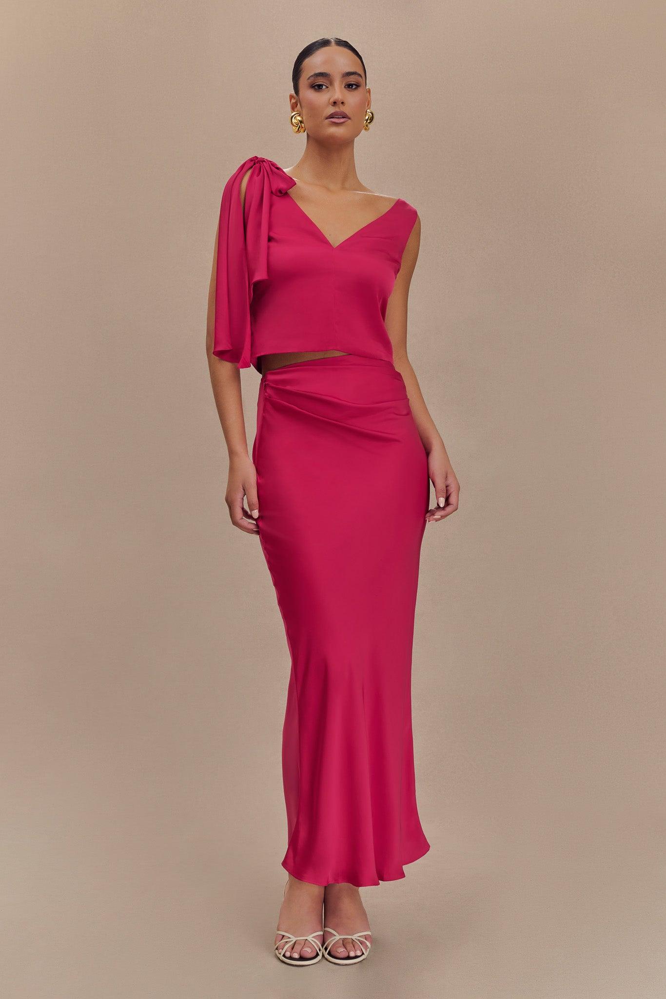 Nicola Satin Tie Sleeveless Top - Pink Cherry Product Image