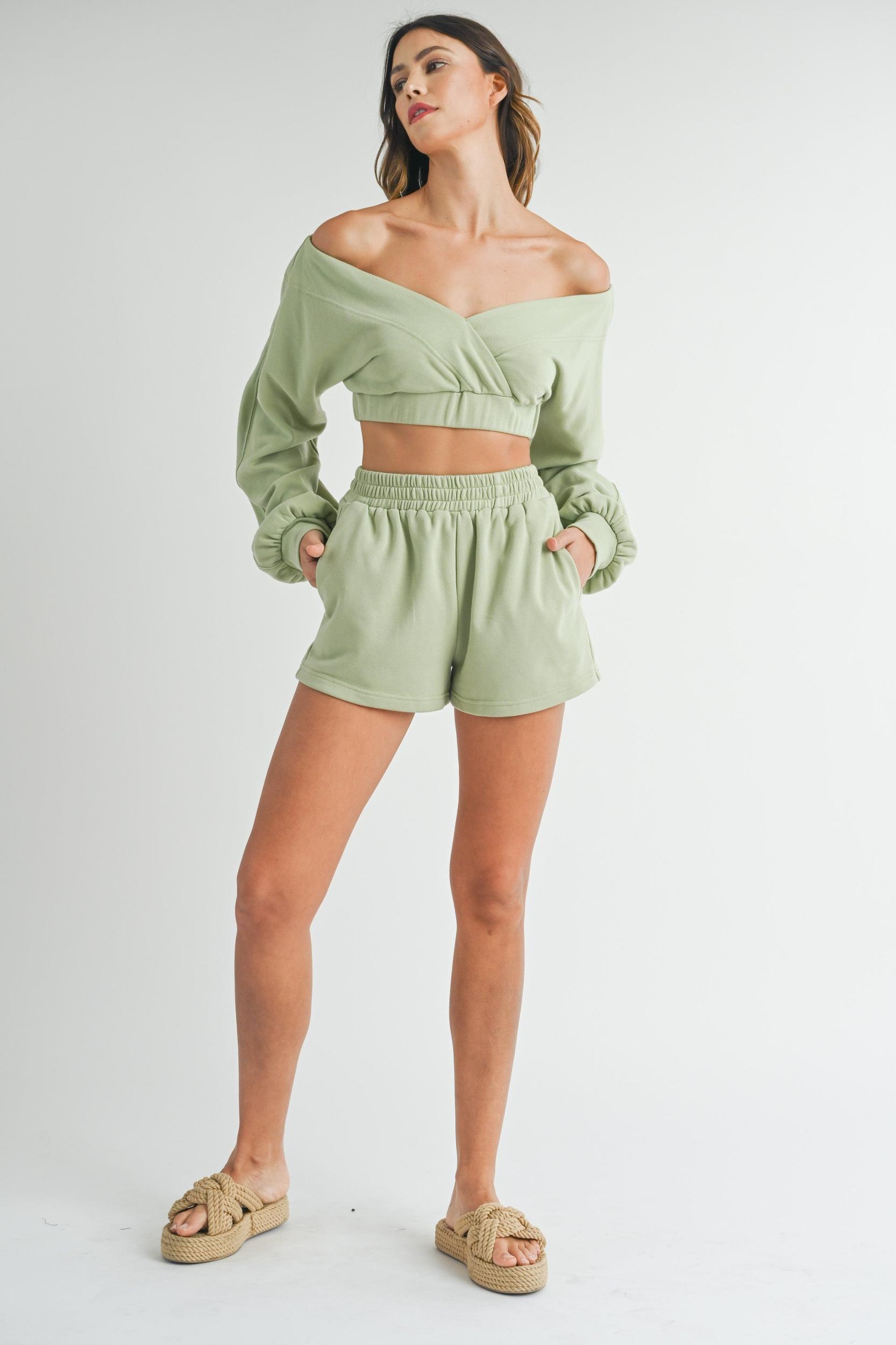 Off Shoulder Crop Top & Shorts Set Product Image