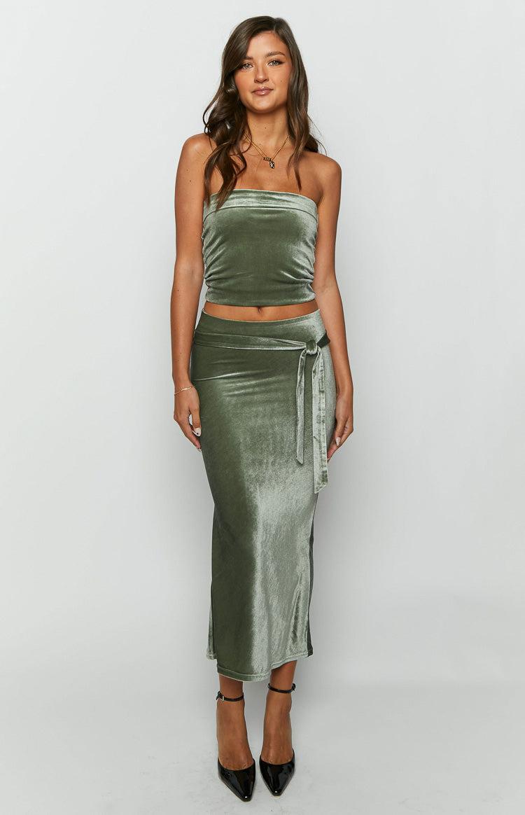 Arleth Green Velvet Maxi Skirt Product Image