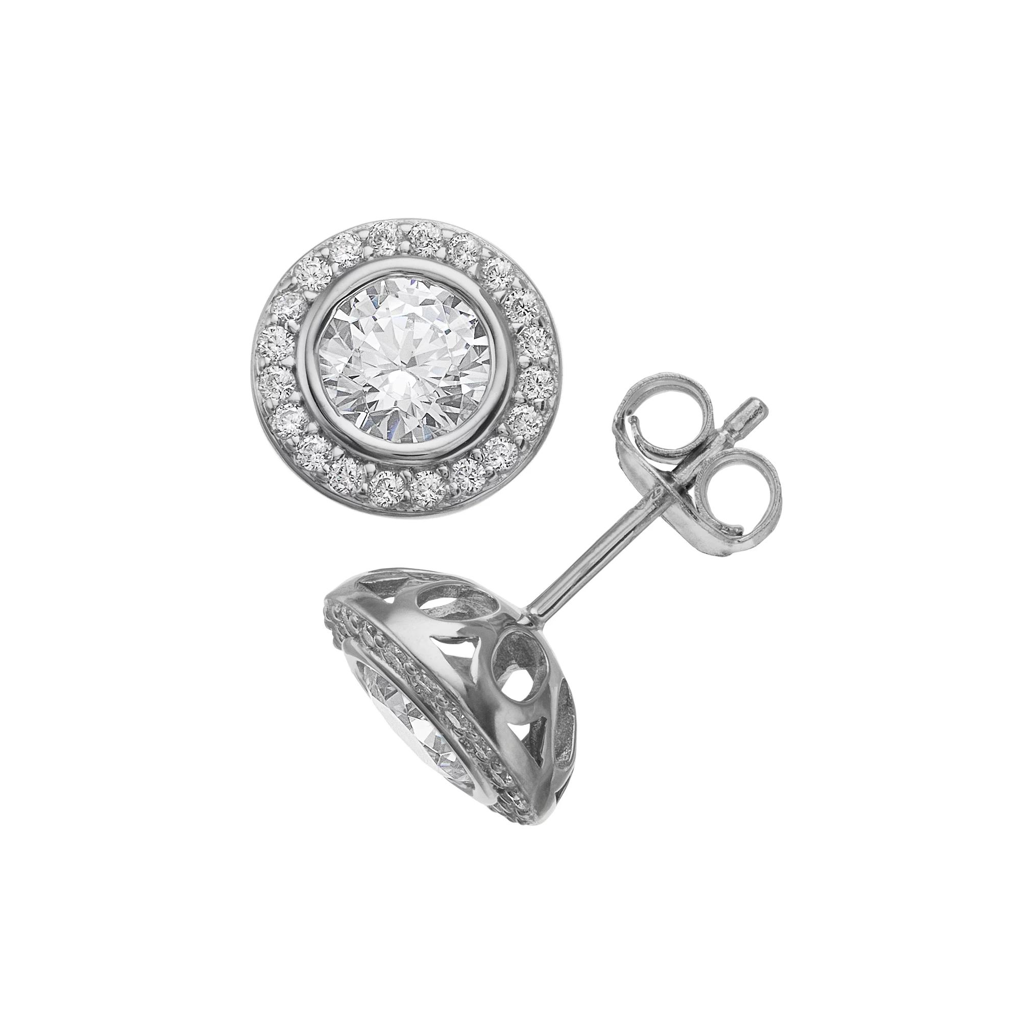 Rosabella Sterling Silver Blue & White Cubic Zirconia Halo Stud Earrings, Women's Product Image