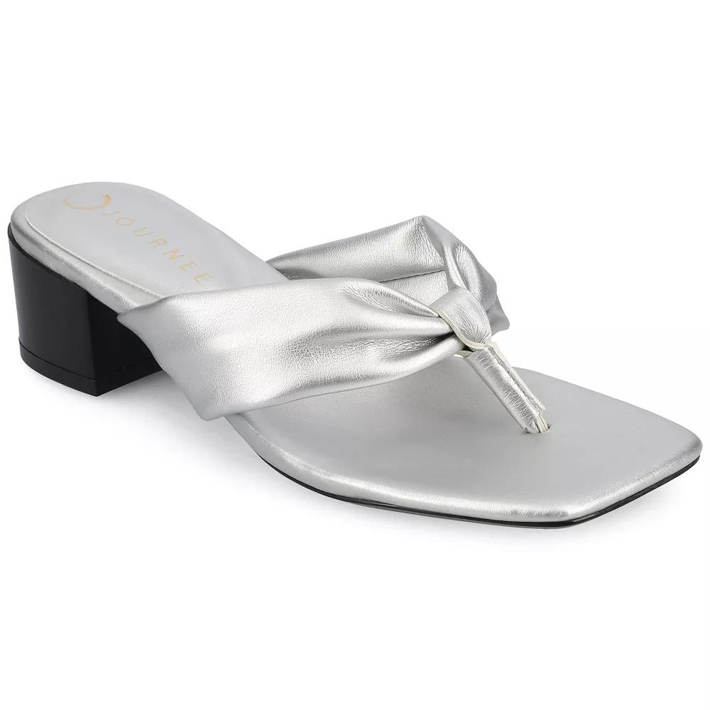 Journee Seelah Women's Heeled Thong Sandals, Size: 10, Silver Product Image