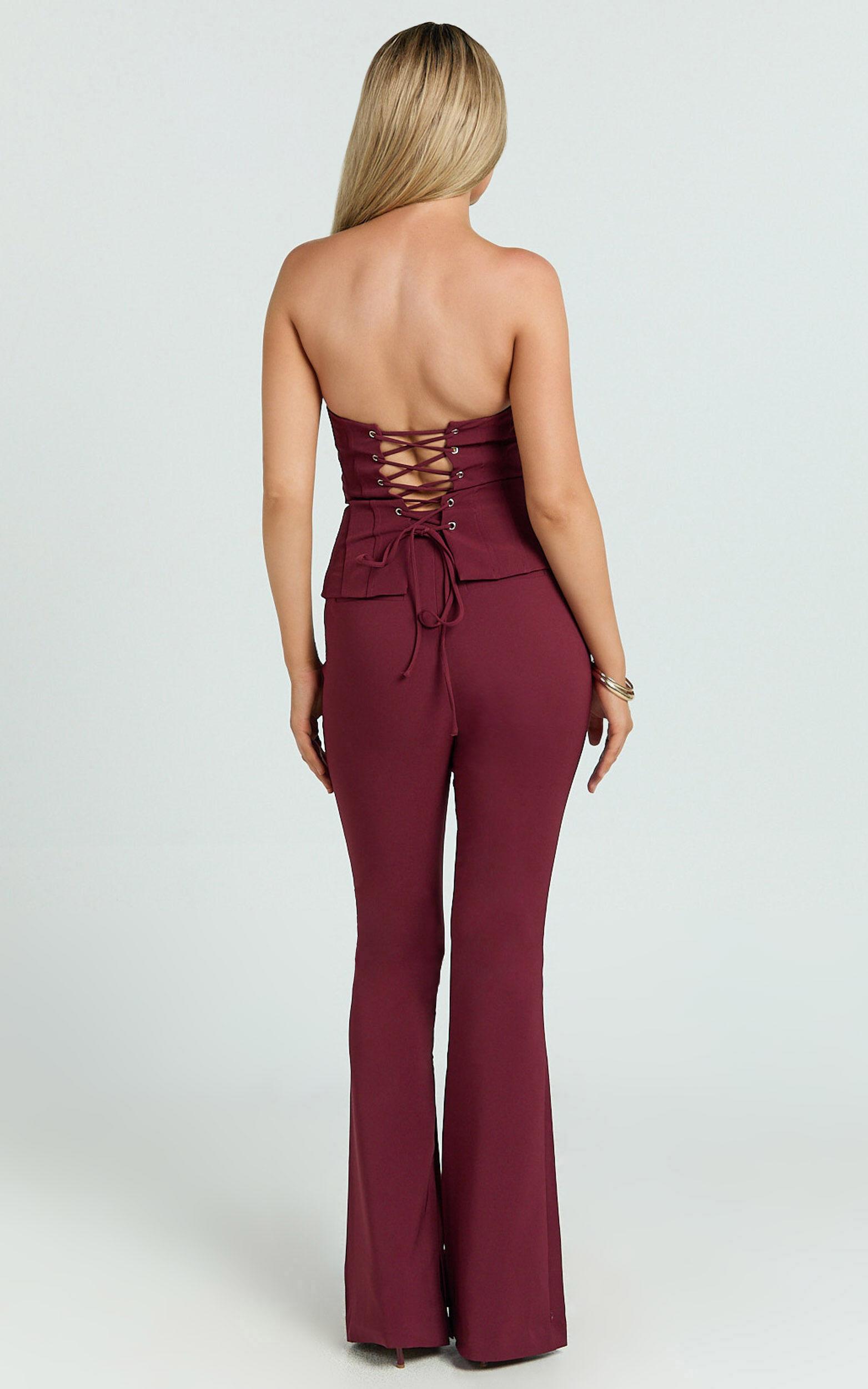 Irene Pants - Mid Rise Split Hem Bootleg Pants in Wine Product Image
