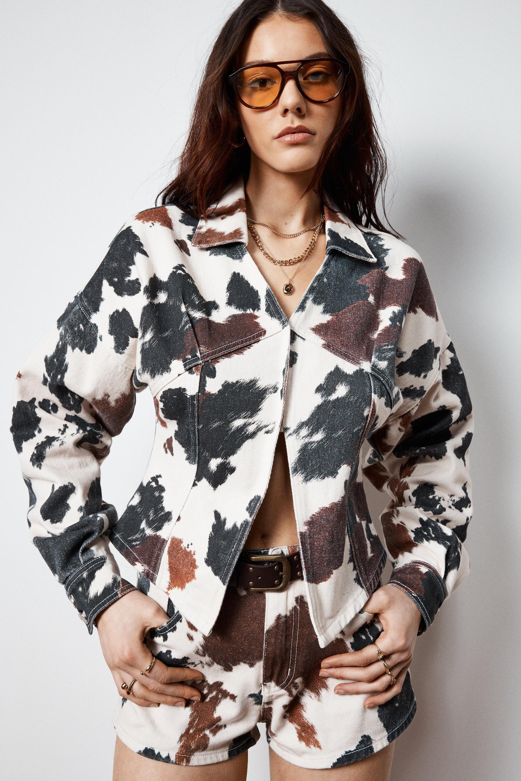 Cow Print Denim Corset Shirt Product Image