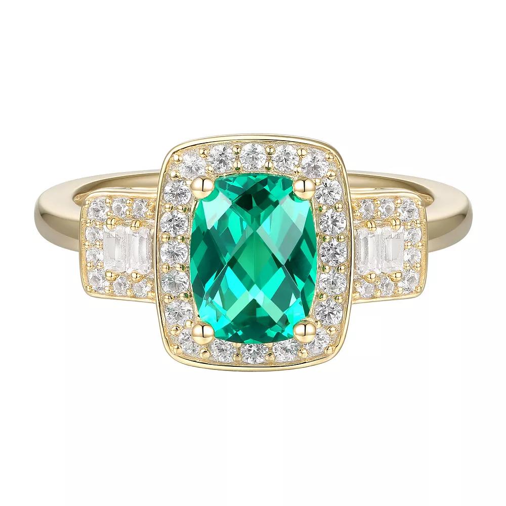 14k Gold Over Silver Lab-Created Emerald & Lab-Created White Sapphire Ring, Women's, Size: 7, Gold Tone Product Image