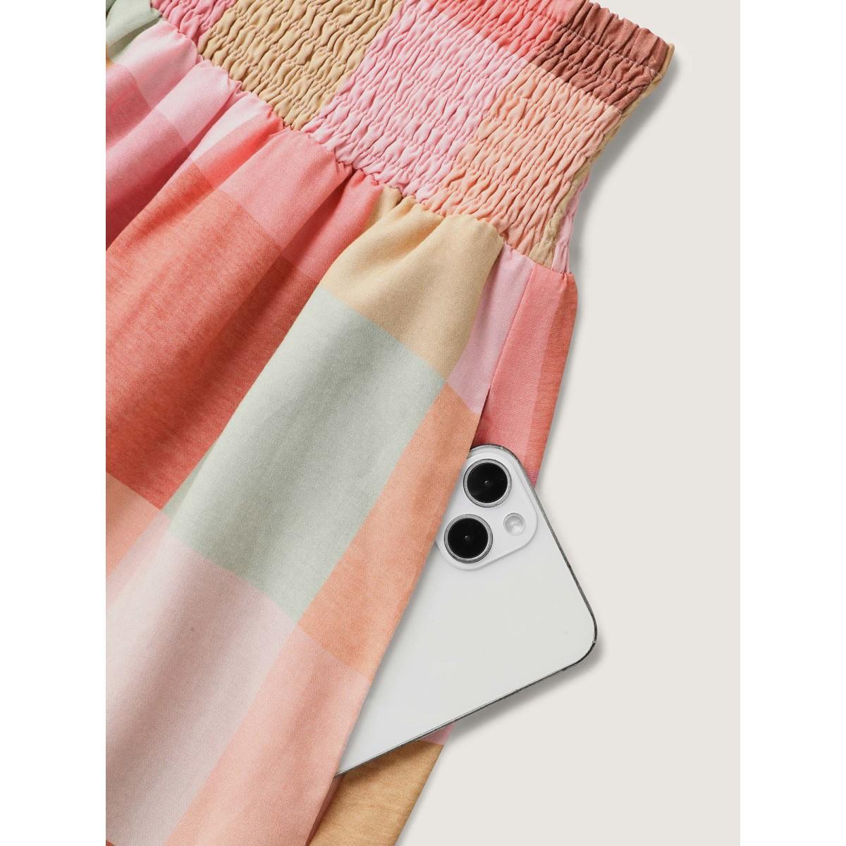 Plus Size Colorful Patchwork Shirred Waist Midi Skirt Women Nudepink Loose No stretch Side seam pocket Vacation Skirts BloomChic 18-20/2X Product Image