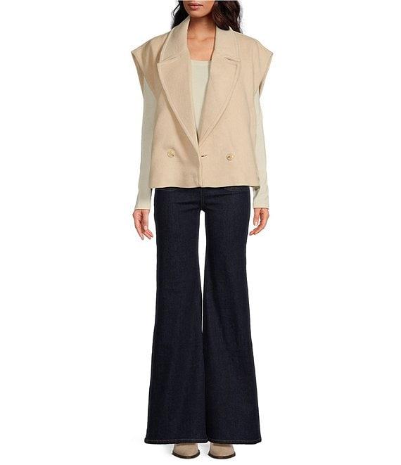 A Loves A Wool Blend Knit Notch Lapel Button Front Sleeveless Oversized Blazer Vest Product Image