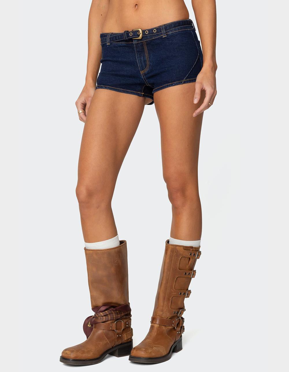 EDIKTED Ciel Low Rise Denim Micro Shorts - DARK BLUE Product Image