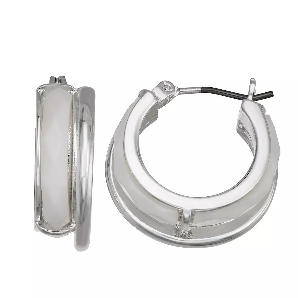 Napier Silver Tone Royal Hoop Earrings, Women's, White Product Image
