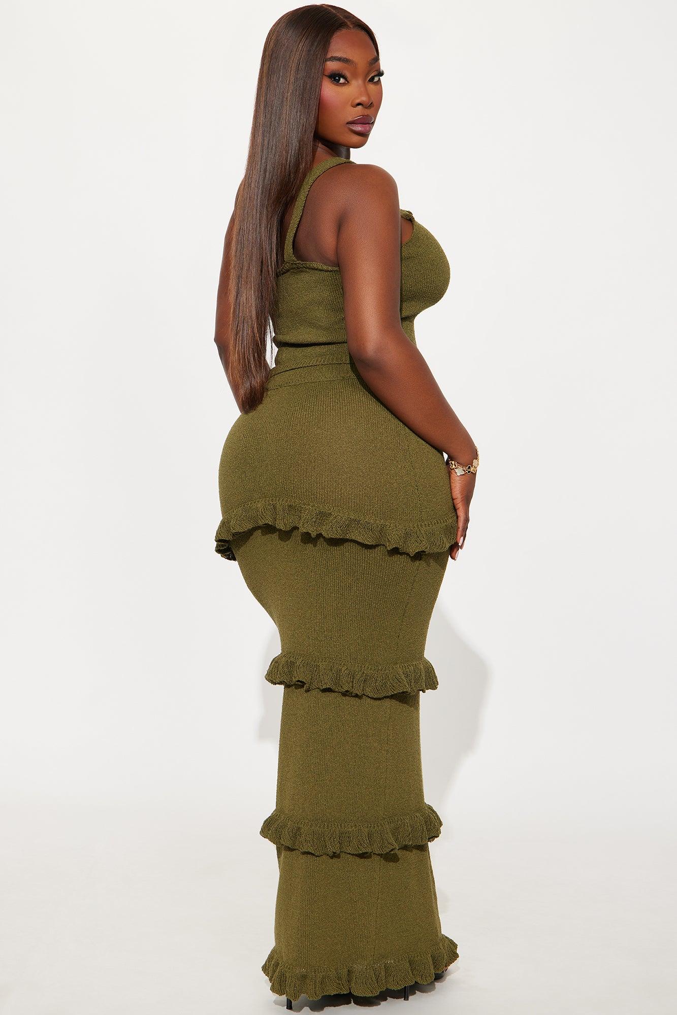Citrus Grove Ruffle Maxi Skirt Set - Olive Female Product Image