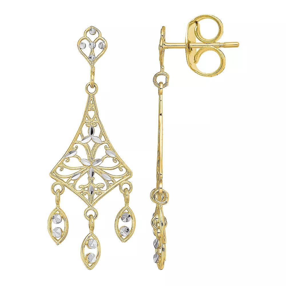 10k Gold Two Tone Filigree Chandelier Dangle Earrings, Women's Product Image