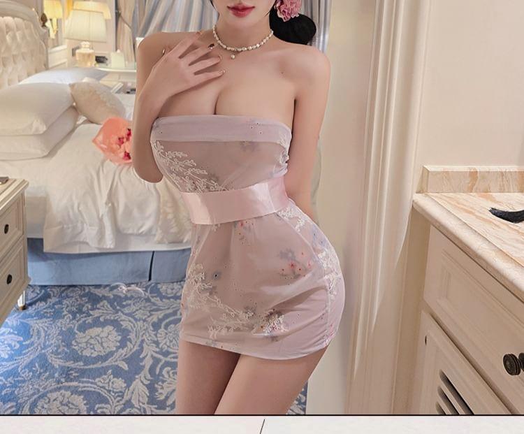 Strapless Floral Print Mini Lingerie Dress Product Image