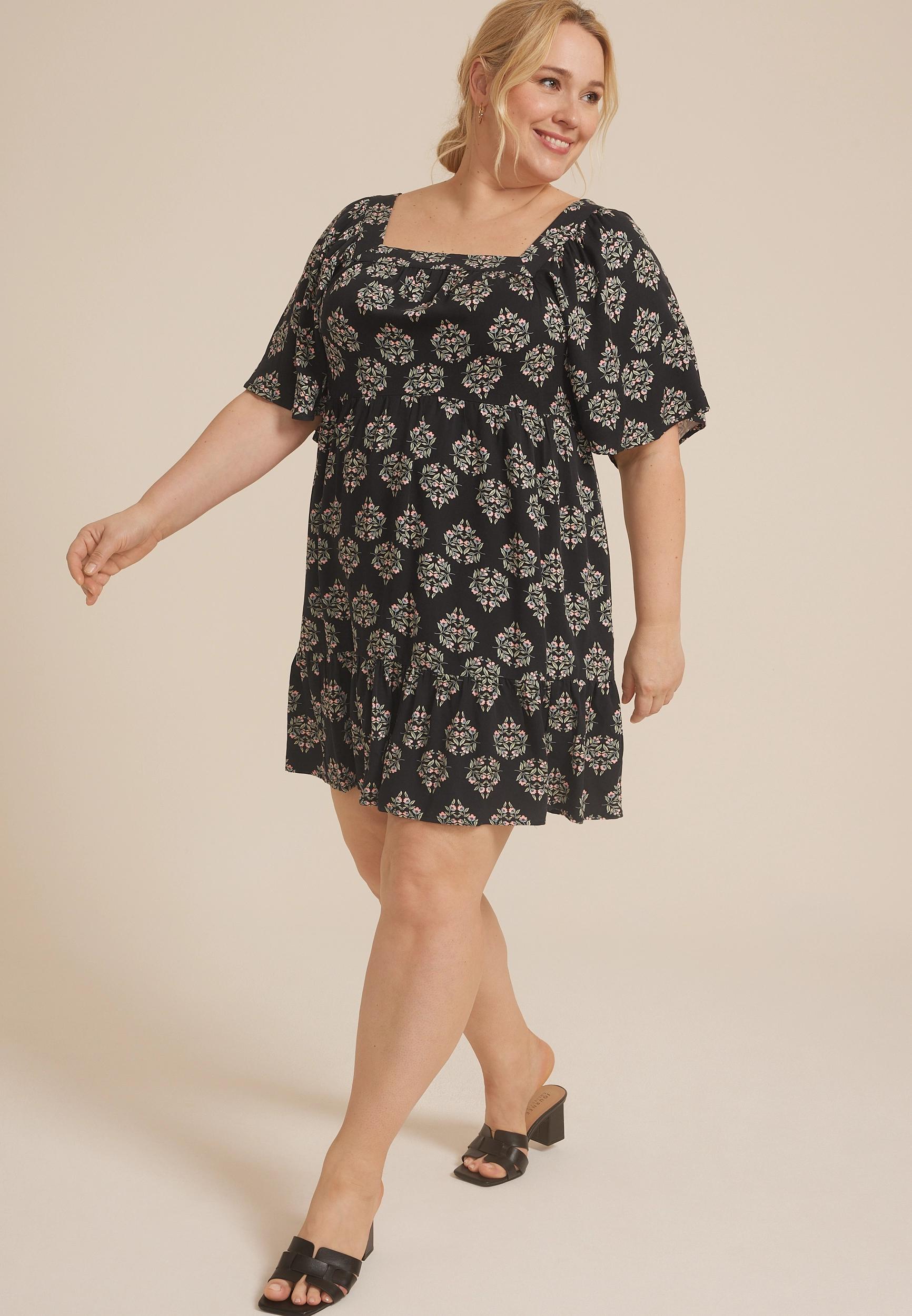 Maurices Plus Size Womens Printed Flutter Sleeve Babydoll Dress Product Image