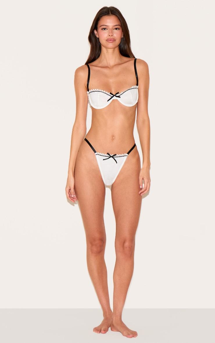 White Jersey Lace Trim Underwired Lingerie Set Product Image