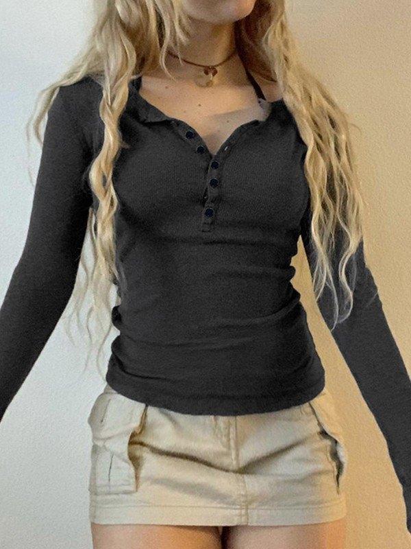 Button Down Long Sleeve Knit Top Product Image