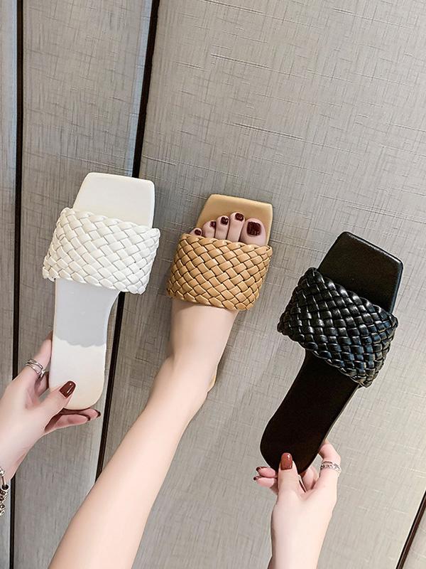 Open Toe Solid Color Split-Joint Square-Toe Slippers Product Image