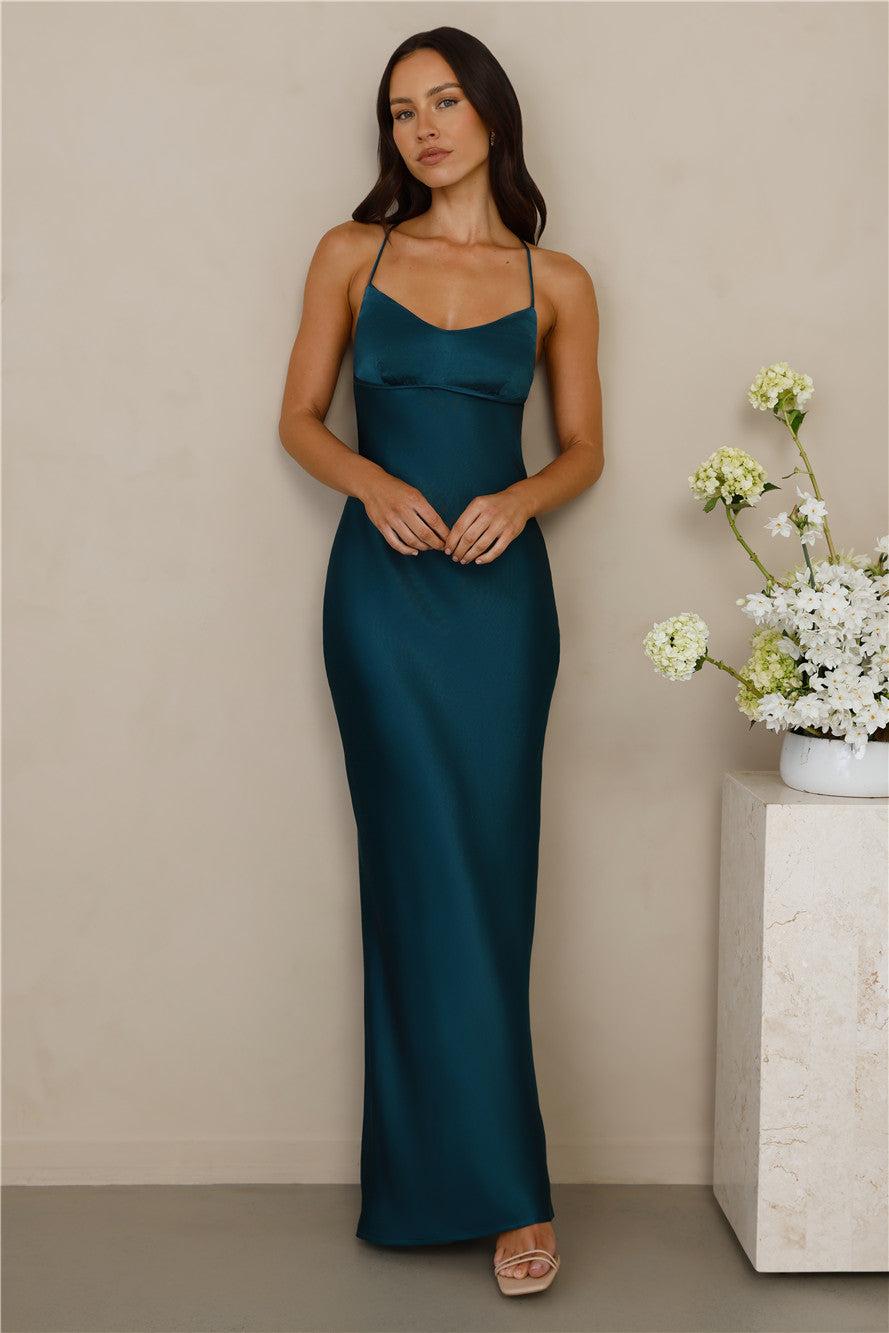 The Samara Satin Maxi Dress Teal Product Image