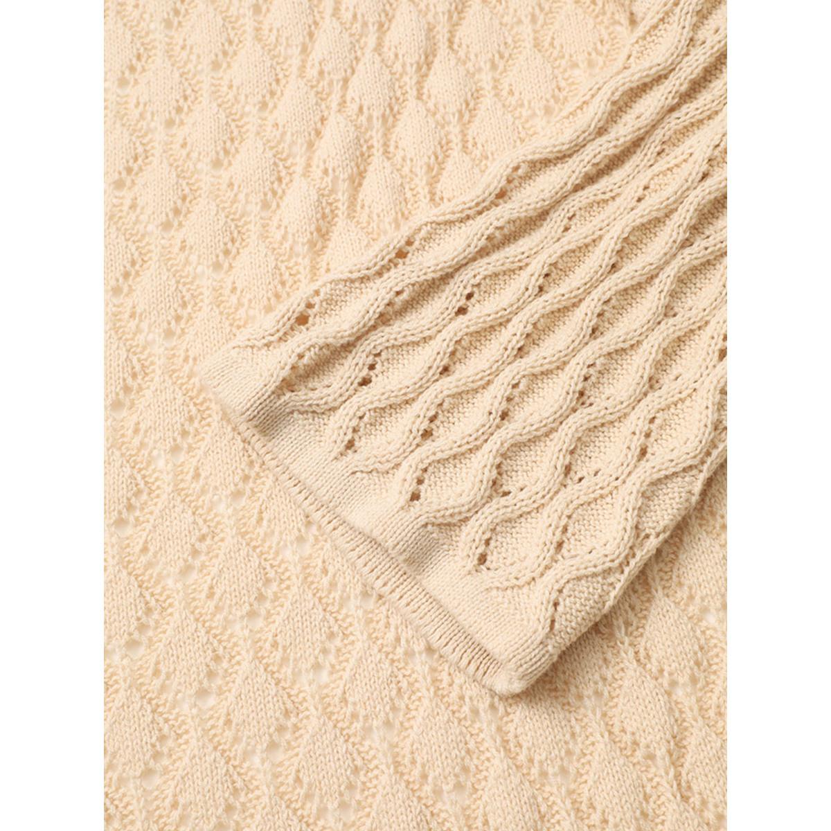 Plus Size Plain Hollow Out Drop Shoulder Cable Knit Cardigan Apricot Women Casual Long Sleeve Everyday Cardigans BloomChic 14-16/1X Product Image