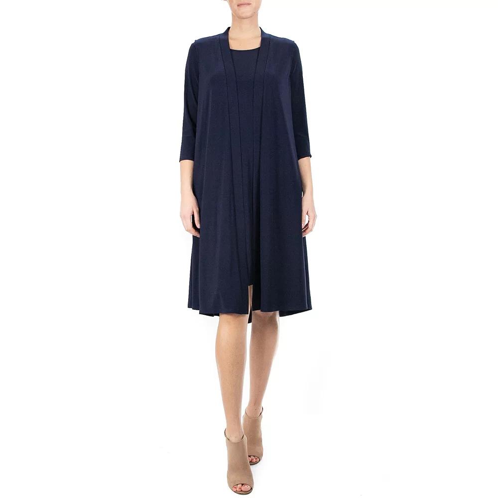 Women's Nina Leonard Godet Duster & High-Low Hem Dress Set, Size: Small, Blue Product Image