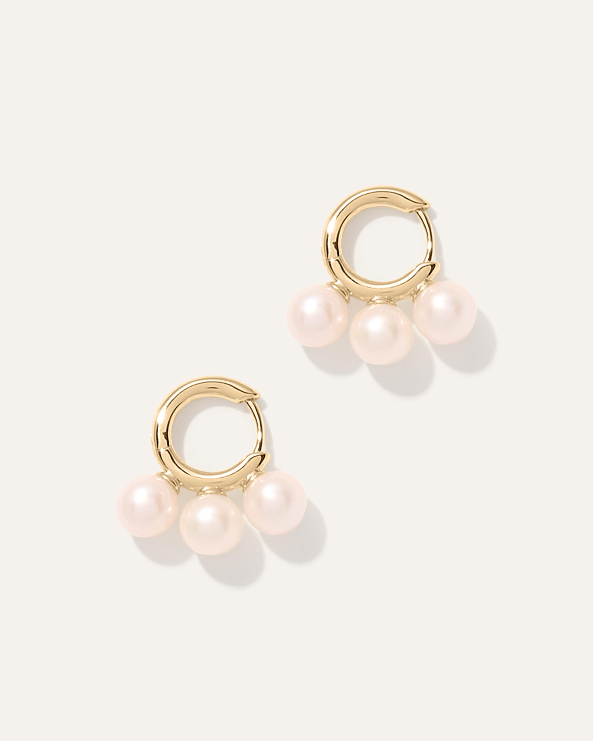 Quince | Women's Triple Freshwater Pearl Hoop Earrings Product Image