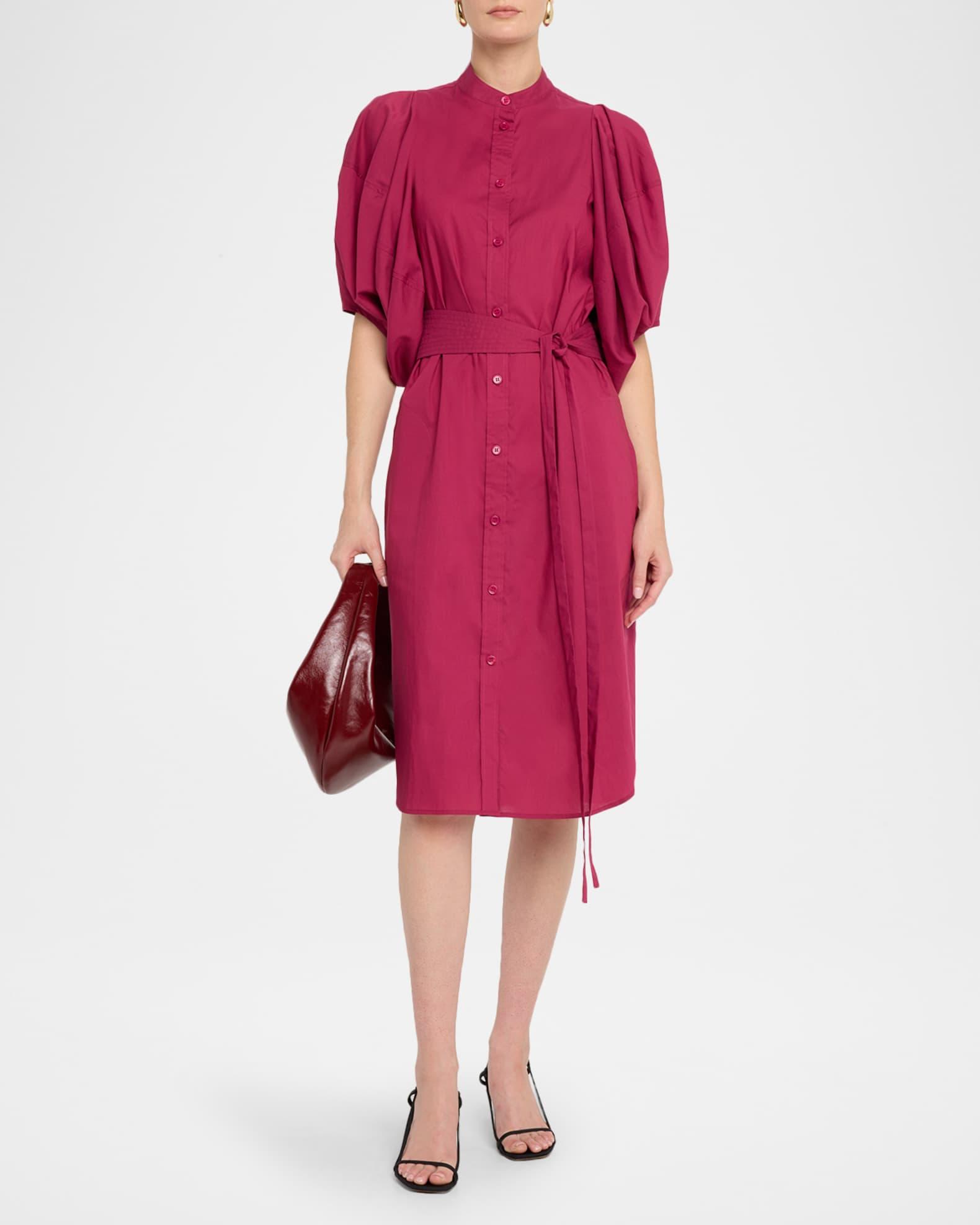 Floral Belted Blouson-Sleeve Shirtdress Product Image