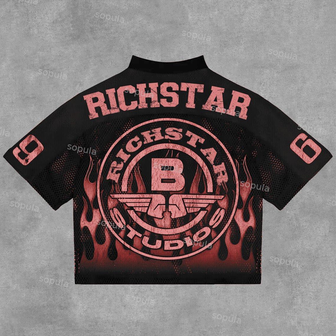 Sopula Vintage Rich Star No 69 Graphics Blokecore Blokette V-Neck T-Shirt Product Image