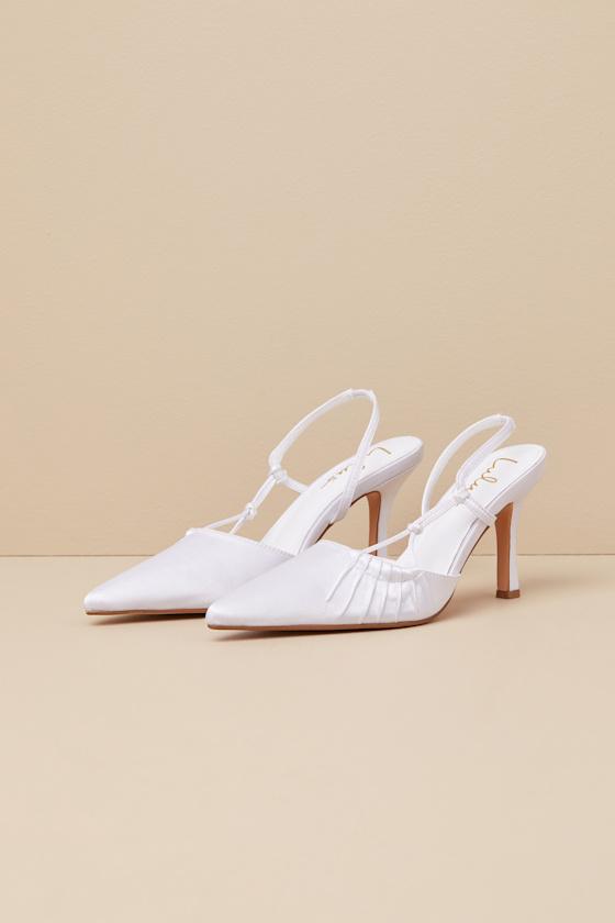 Marloww White Satin Pleated Slingback Pumps Product Image