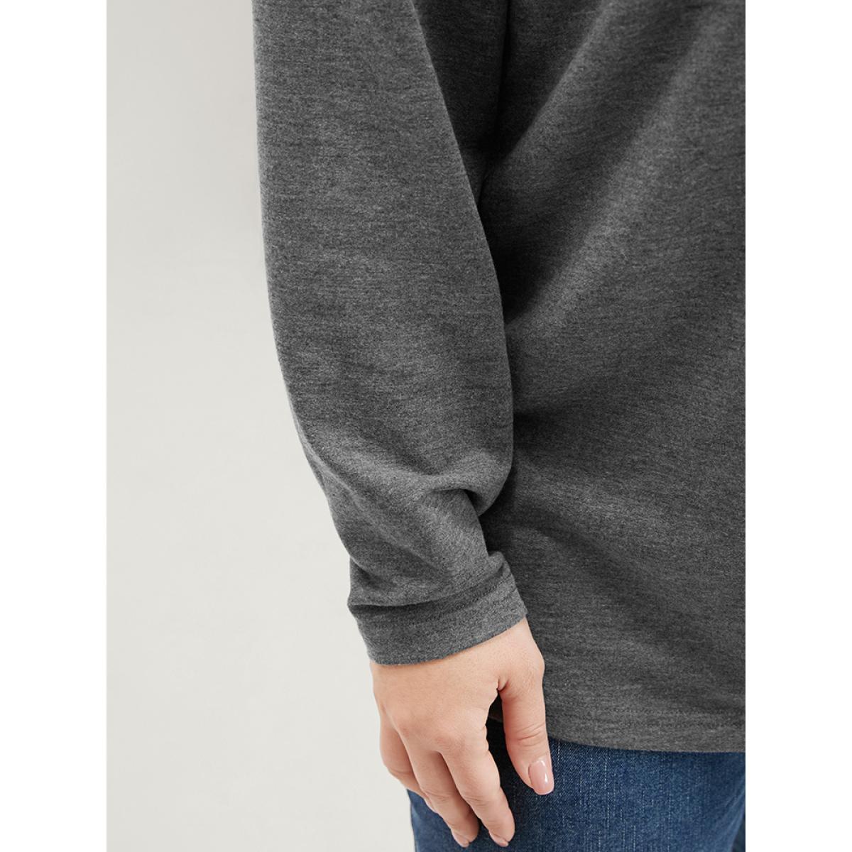 Plus Size Solid Crew Neck Button Detail Long Tee Gray Women Casual Button Plain Round Neck Dailywear T-shirts BloomChic 10/M Product Image