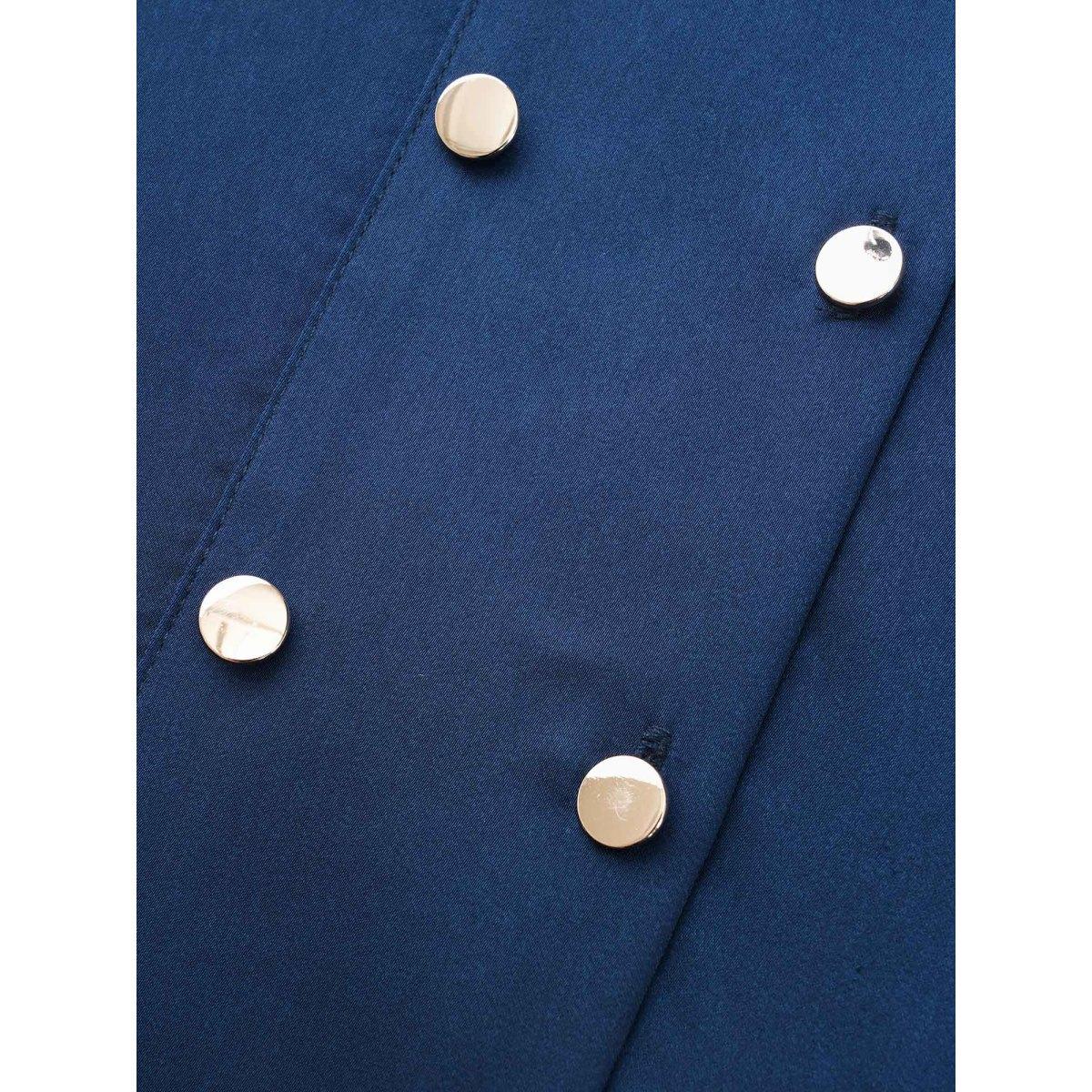 Plus Size Indigo Shirt Collar Metal Detail Blouse Women Elegant Long Sleeve Shirt collar Everyday Blouses BloomChic 26/4X Product Image