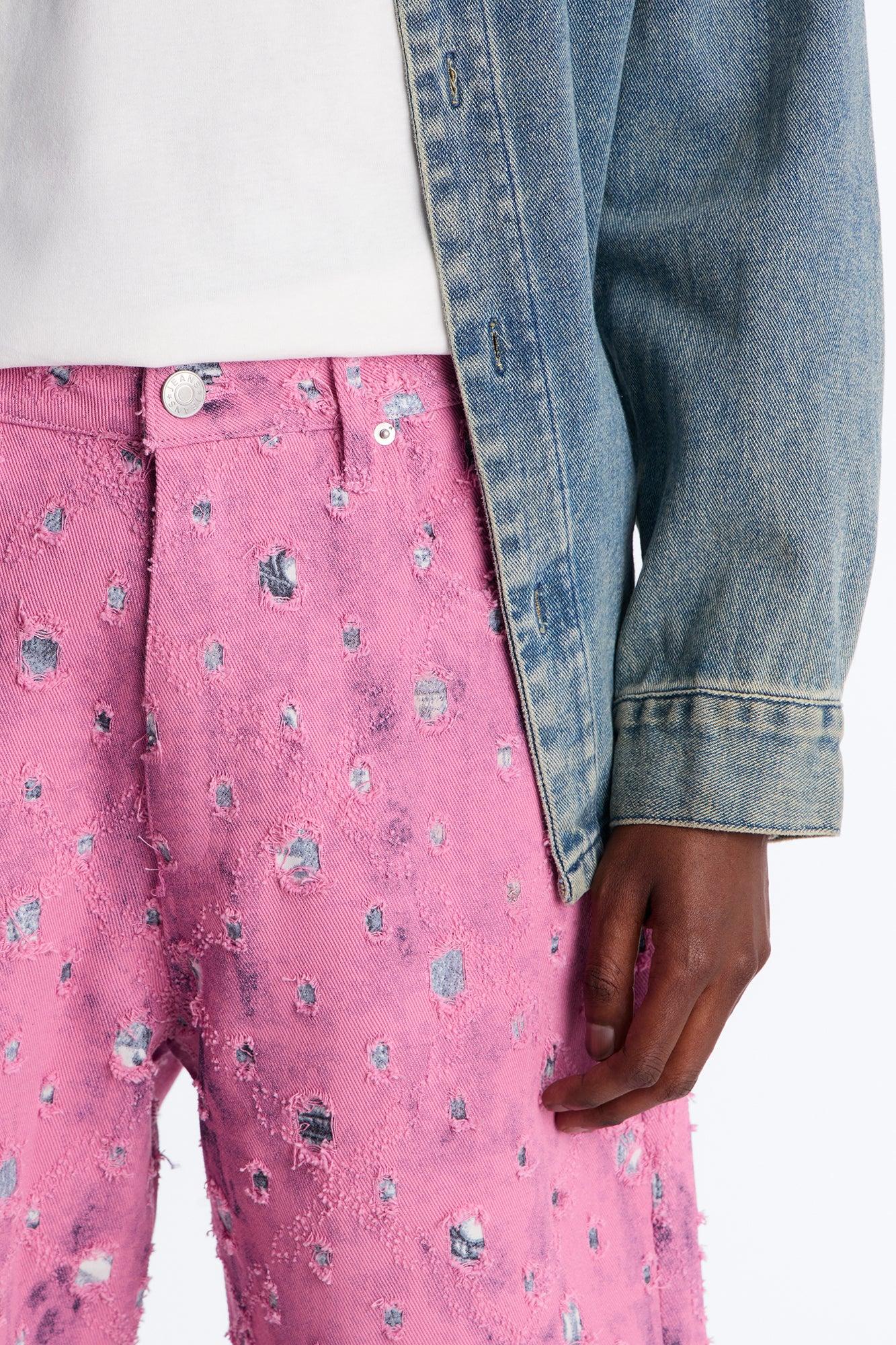 Baggy Frayed Illusions Jean - Pink Male Product Image