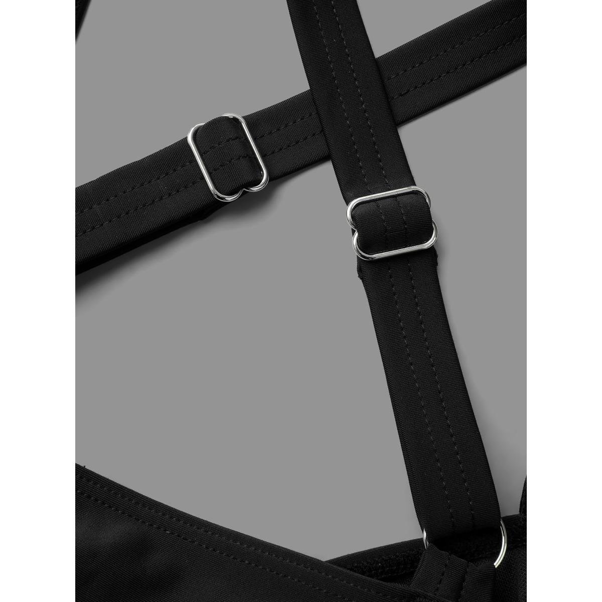 Plus Size Bow-Tie Adjustable Front Ruched Swim Top Women's Swimwear Black Beach Gathered High stretch Skinny Heart neckline Curve Swim Tops BloomChic 30/6X Product Image