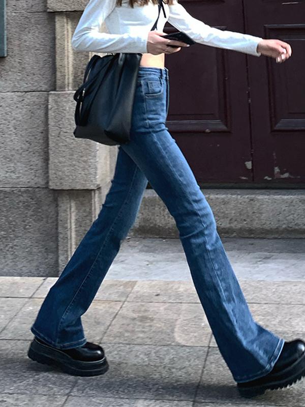 Vintage Blue Wash High Rise Slim Flare Jeans Product Image